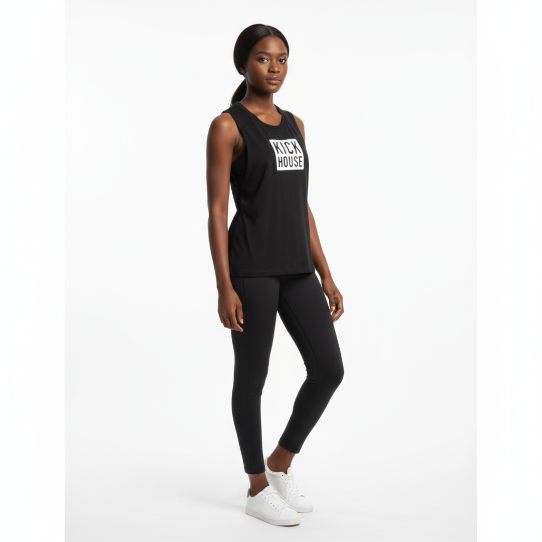 Stacked Logo Women's Racer back Cropped Tank Kickhouse Boxing